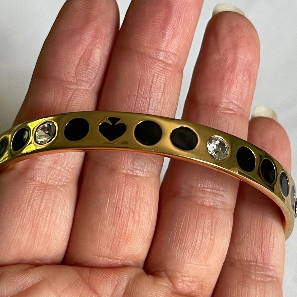 Kate Spade Bangle Bracelet Womens OS Gold Black Polka Dot Crystal‎ Enamel Spade